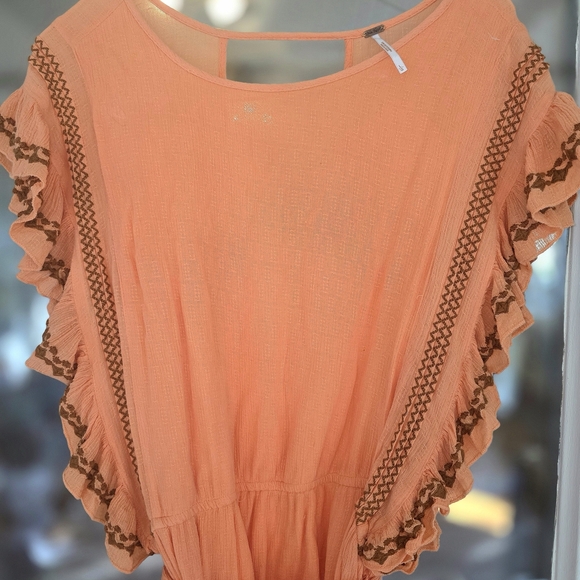 Free People Boho Mini Orange Dress Sz Large Whimsical Festival Concert - Picture 3 of 4
